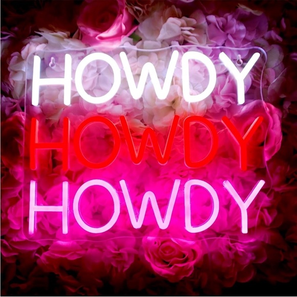 Neon HOWDY Pink Red White Western Cowgirl Sassy LED Light Wall Room Decor Party